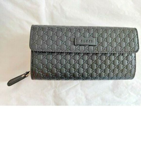 Gucci Signature Micro GG Black Fold Wallet Leather Purse Italy Zip Card Case NEW - Picture 2 of 6